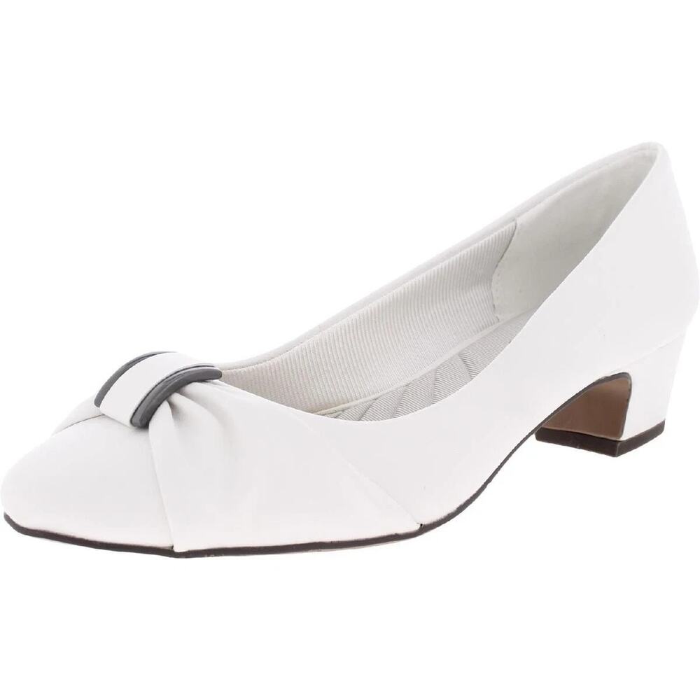 Easy Street Womens Eloise White Block Heel Shoes 7.5WW  30-6048